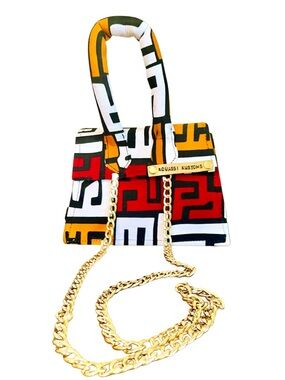 Multicolor Geometric Crossbody Bag with Gold Chain